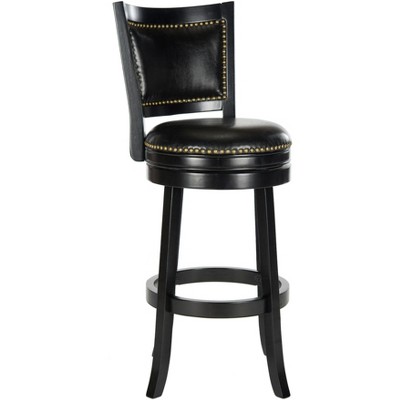 Black Faux Leather Swivel Bar Stool with Nailhead Trim