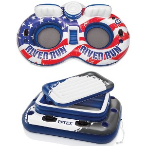 American Flag Inflatable 2 Person Tube Bundled w/ Inflatable Mega Cooler Float - 1 of 4