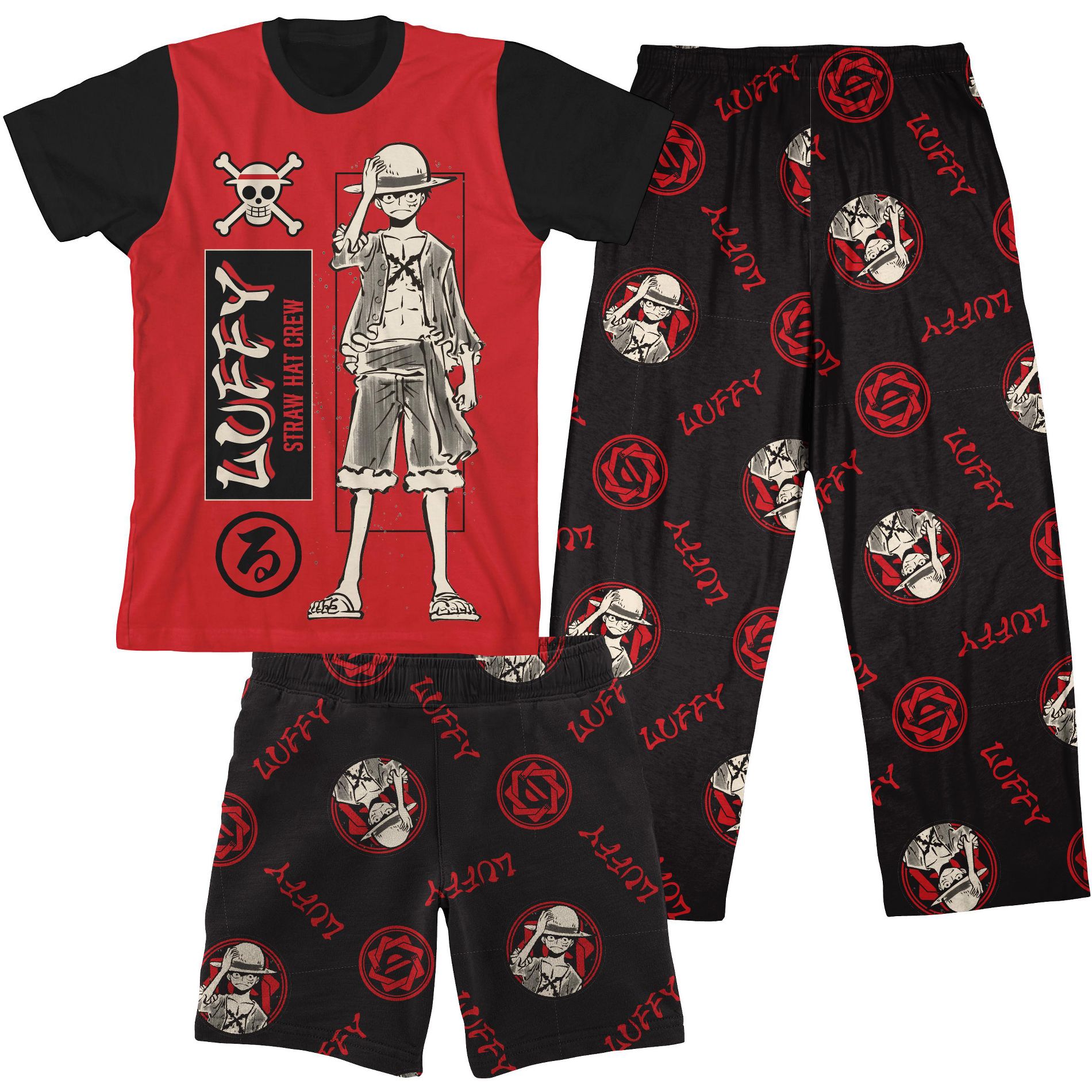 One Piece (Animated Series) All-Over Print Boy's 3-Piece Pajama Set