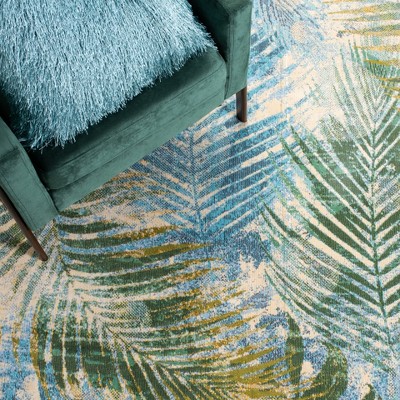 Lillian Blue and Green Floral Synthetic Area Rug