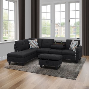 3-Piece Set Of Brown Grey Linen Combination Sofa L-Shaped Living Room Sofa - 1 of 2