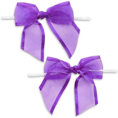 Bright Creations 36-Pack Purple Organza Bow Twist Ties for Wedding Party Favors Gift Basket Gift Bags, 1.5 in