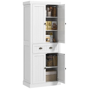 Okak Floor Sideboard Cabinet 48.5" Kitchen Pantry Farmhousewith 2 Adjustable Shelves and 4 Beadboard Doors - 1 of 4