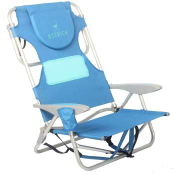 Ostrich Ladies Comfort & On-Your-Back Lightweight Beach Reclining Lawn Chair with Backpack Straps, Outdoor Furniture for Pool, Camping, or Patio, Blue