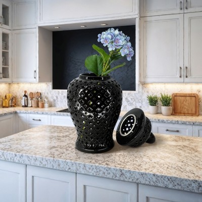 Ceramic Decorative Jar with Lid - Traditional Cutout Design for Home & Office - Elegant Accent for Living Room, Bedroom & Kitchen