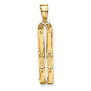 Black Bow Jewelry 14k Yellow Gold 3D Pair of Snow Skis Pendant - 1 of 4
