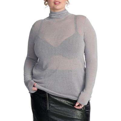 ELOQUII Women's Plus Size Sheer Lightweight Turtleneck Sweater