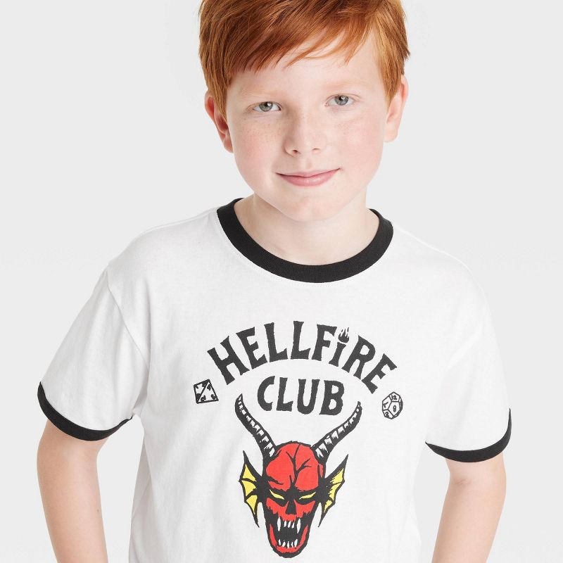 Boys&#39; Stranger Things Hellfire Club Ringer Short Sleeve Graphic T-Shirt - White, 2 of 4
