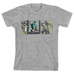 The Justice League Batman, Green Lantern, and Aquaman Youth Athletic Heather Gray Graphic Tee - 1 of 3