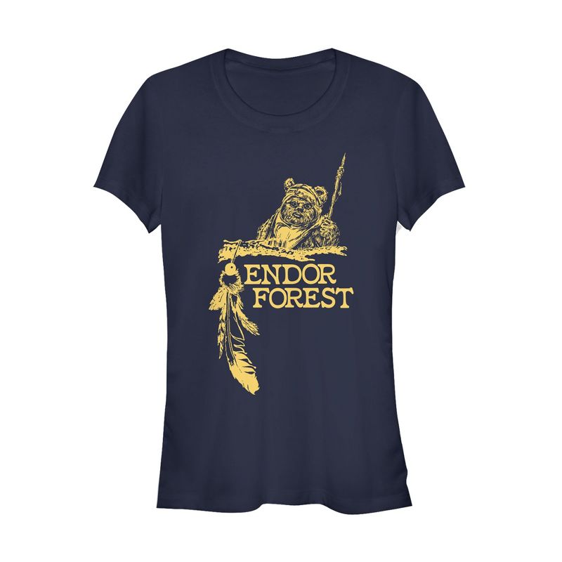 Juniors Womens Star Wars Ewok Endor Forest Feather T-Shirt, 1 of 4