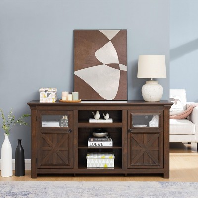 CAVINAS Farmhouse TV Stand with Storage Cabinets & Shelves,Barn Design Entertainment Console Table for TV