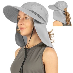SUN CUBE Womens Sun Hat Neck Flap Cover, UV Protection Wide Brim Fishing Hiking Hat, Ponytail Foldable Summer Beach Outdoor - 1 of 4
