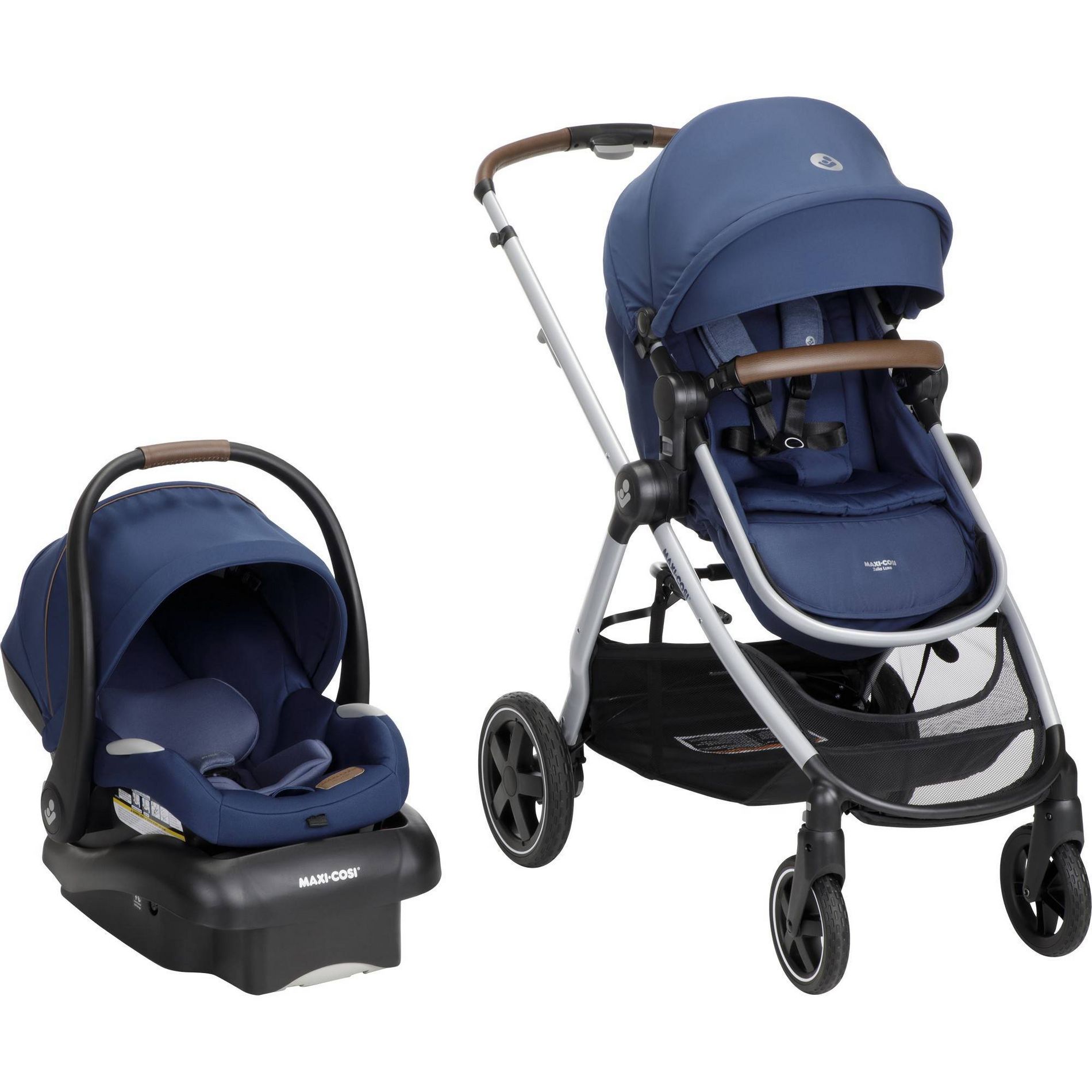 Maxi-Cosi Zelia Luxe Travel System - New Hope Navy: Bassinet Reclining Seat, One-Hand Fold, Rubber Tires