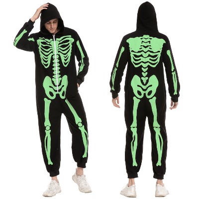 Joyfy Halloween Skeleton Jumpsuit, Family Skeleton Pajamas for Family, Couples, Kid, Men, Women Halloween Party (Glow in the Dark)