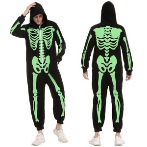 Joyfy Halloween Skeleton Jumpsuit, Family Skeleton Pajamas for Family, Couples, Kid, Men, Women Halloween Party (Glow in the Dark) - 1 of 4