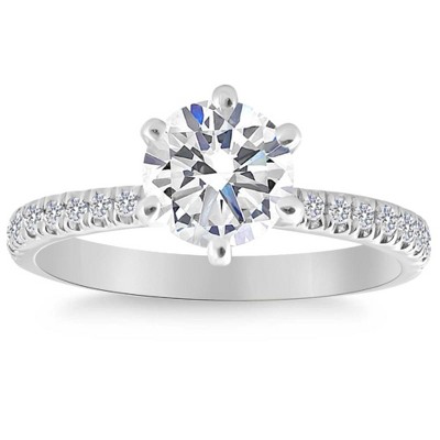 Pompeii3 1.90Ct Side Halo Round Diamond Engagement Lab Created in White or Yellow Gold
