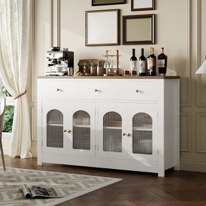 55" Sideboard Buffet Cabinet, Wood Coffee Bar Cabinet with Glass Door & 3 Drawers, Modern Media Console Table, Kitchen Pantry Cabinet - 1 of 4
