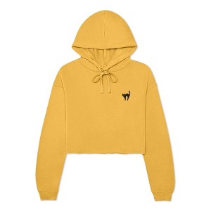 Dalix Black Cat Embroidered Fleece Cropped Hoodie Cold Fall Winter Women - 1 of 4