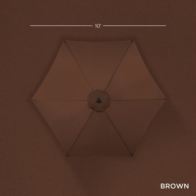 10ft Brown Hexagon Outdoor Steel Patio Umbrella with Crank