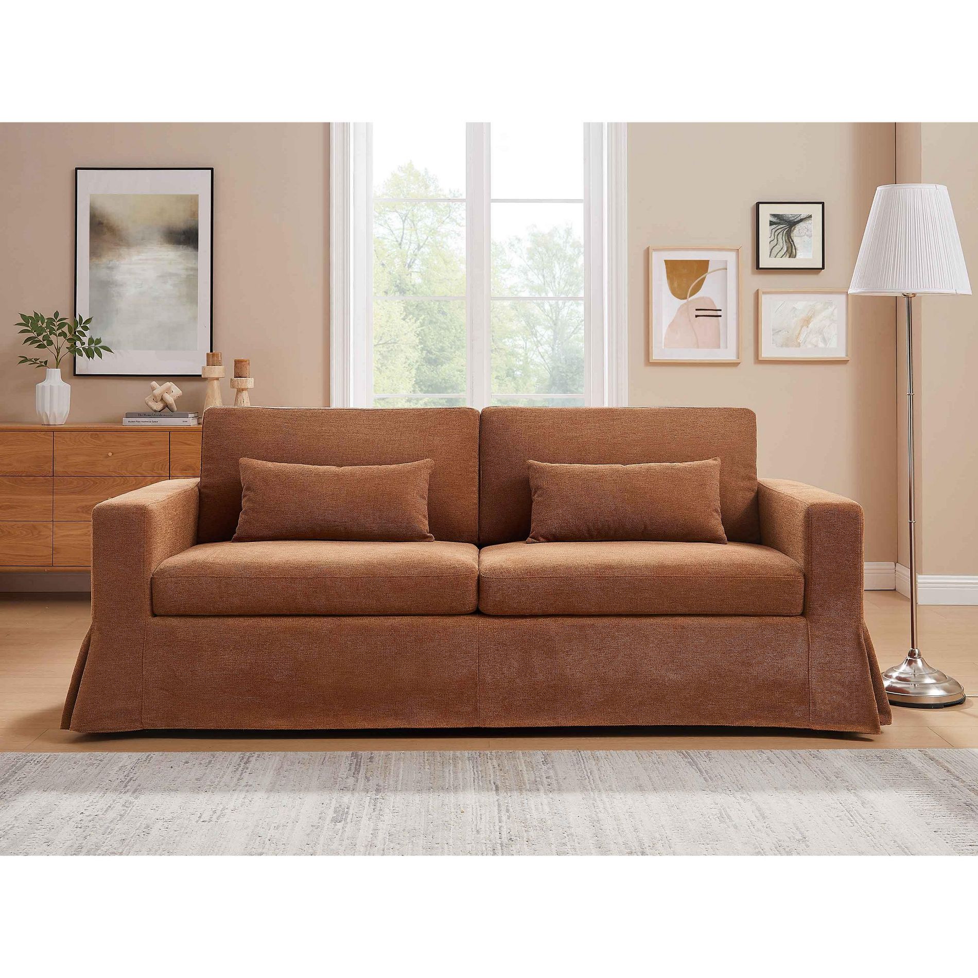 MINIMORE Modern Style 83.9"W Brenda 3Seater Sofa With Slipcover Rust