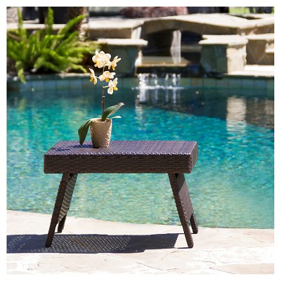 Salem Weather-Resistant PE Wicker Brown Outdoor Folding Table