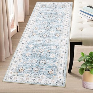 Area Rug Large Washable Rugs for Living Room Non Slip Low Pile Aesthetic Carpet Indoor Soft Floor Carpet Vintage Oriental Distressed - 1 of 4