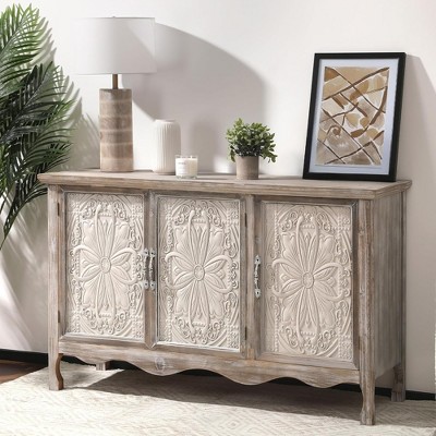 RoyalCraft Farmhouse Sideboard Buffet Cabinet Solid Wood Credenza, 3 Door Storage Console Table for Dining Room Kitchen Entryway, 49 Inch, Wash Gray