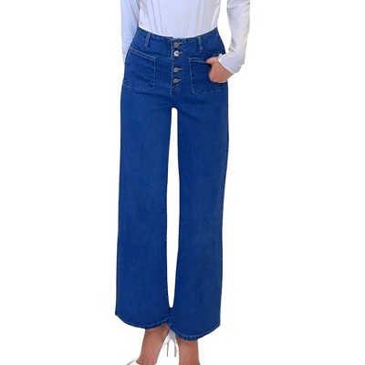 Amaryllis Women's High-Waisted Wide Leg Denim Pants Button Fly Classic Silhouette Casual Fit Comfortable Stretch Fabric