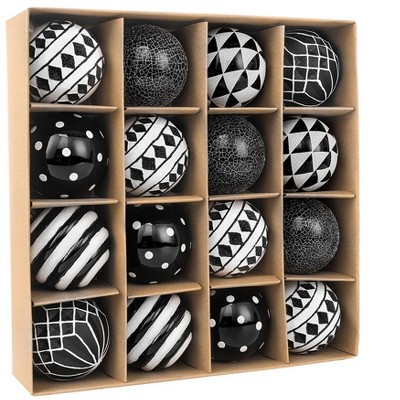 16pc Black and White Monochrome Christmas Bauble Ornament Set,Gothic Tree Ideas| OrnamentallyYou