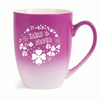 Elanze Designs Irish & Proud Two Toned Ombre Matte 10 ounce New Bone China Coffee Tea Cup Mug, Pink and White
