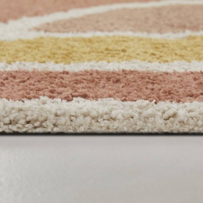 Pink and Yellow Tufted Shag Synthetic Rectangular Rug 5'3"x7'