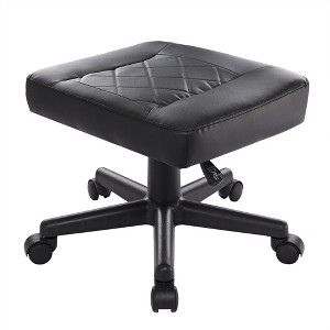 VECELO PU Ergonomic Footrest, Under Desk Foot Rest with Wheels & Padding Seat, Height Adjustable, Black - 1 of 4