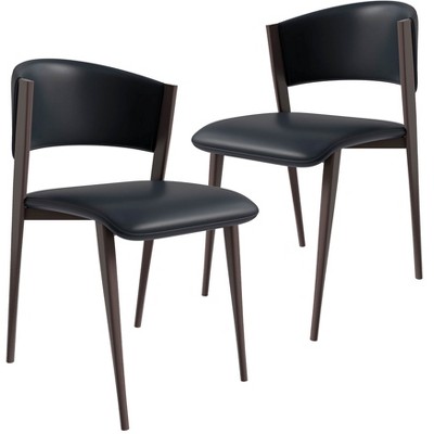 LeisureMod Upholstered Dining Chair in Leather with Iron Legs Aspen Series Set of 2