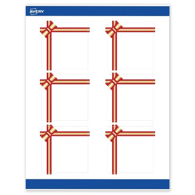 Avery Labels, 3" x 3", Gold-Red Gift Bow, Matte, 60ct
