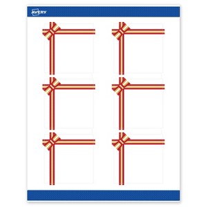Avery Labels, 3" x 3", Gold-Red Gift Bow, Matte, 60ct - 1 of 4