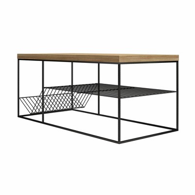 Neely Art Deco-Inspired Natural Wood & Black Metal Coffee Table with Storage