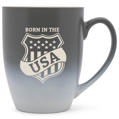 100 North United States of America 10 Ounce Gray and White Two Toned Ombre, Comfortably Fits Your Hands, Ceramic Tea Coffee Cup Mug, Born In The USA