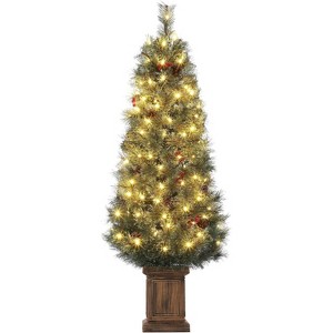 TackView Christmas Tree, Pre-Lit Artificial Christmas Tree Tabletop with Warm White Lights, Artificial Snow Flocked Pine Tree - 1 of 4