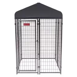 4 x 4 x 4.3 Foot Black Powder Coat Steel Frame Dog Kennel with Waterproof Canopy Roof and Single Gate Door Lucky Dog Stay Series Studio Jr Khaki 