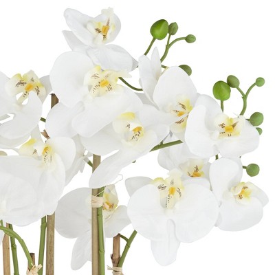 White Orchid Faux Flower Arrangement in Gold Ceramic Pot