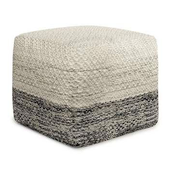 Saul Square Woven PET Polyester Pouf Gray/White - WyndenHall