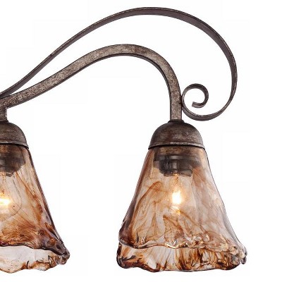 Golden Bronze 46'' Handmade Amber Glass Scroll Wall Light