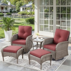 Gymojoy 5 Pieces Outdoor Swivel Chair Glider Chairs with Ottoman and Side Table - 1 of 4