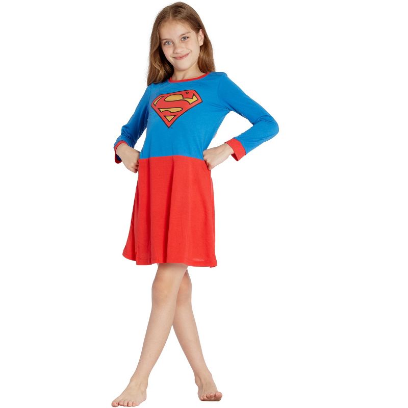 Supergirl Girls Big Flyaway Superhero Costume Pajama Nightgown, 3 of 4