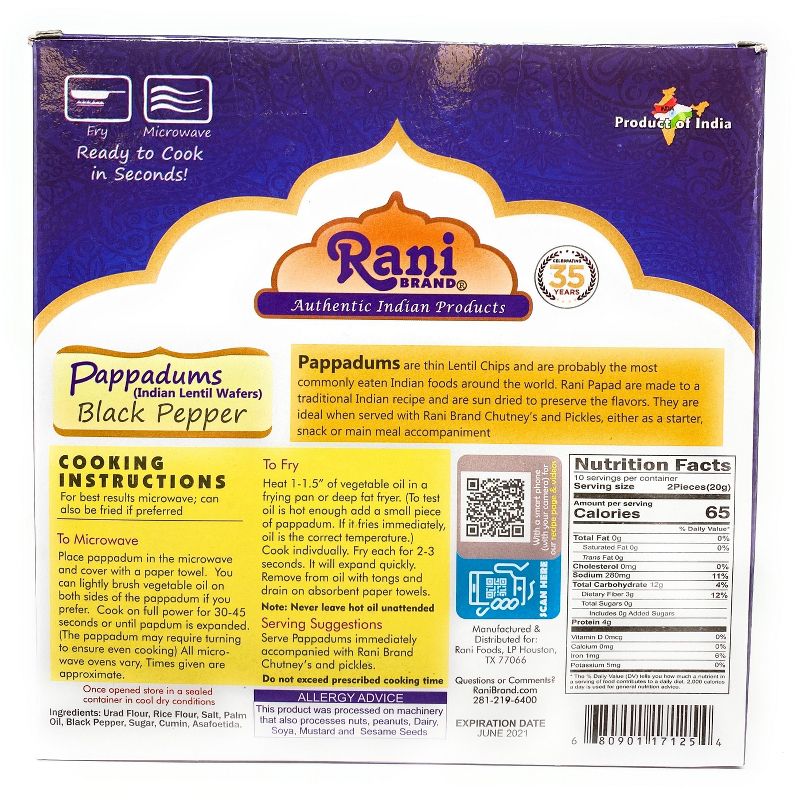 Black Pepper Pappadums (Wafer Snack) - 7oz (200g) - Rani Brand Authentic Indian Products, 2 of 6