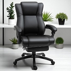 Mshliw Executive High Back Office Chair with PU Leather, Adjustable Height, Reclining Back, Retractable Footrest, and Swivel Wheels - 1 of 4
