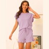 cheibear Women's Summer Soft Short Sleeves Tops with Ruffle Shorts Lounge Pajamas Sets - 3 of 4