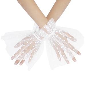 INSPIRE CHIC Women's Lace Fingerless Wrist Length Wedding Elegant White Ruffled Floral Gloves 1 Pair - 1 of 4