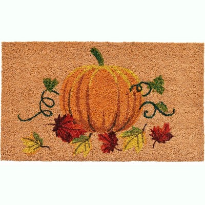 HomeRoots 24" X 36" Natural And Orange Coir Pumpkin Outdoor Fall Door Mat