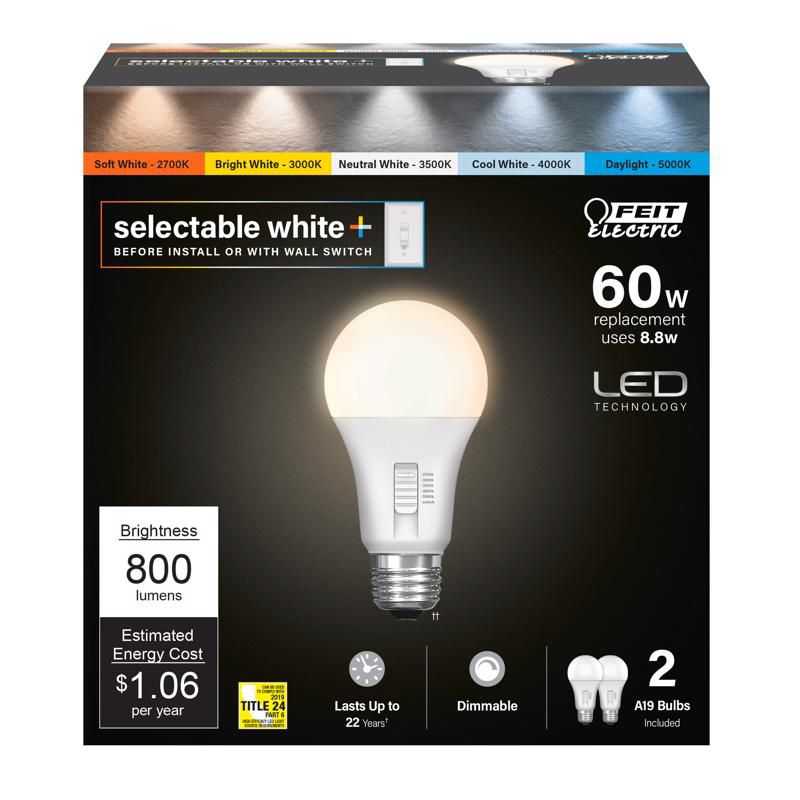 Feit Electric A19 E26 (Medium) LED Light Bulb Color Changing 60 Watt Equivalence 1 pk, 1 of 6